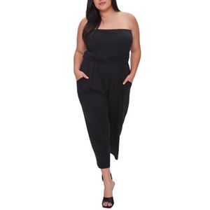 FOREVER 21 Strapless Cropped Jumpsuit | Black | Size 1X